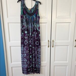 ONE WORLD Teal and Purple Sleeveless Maxi Dress